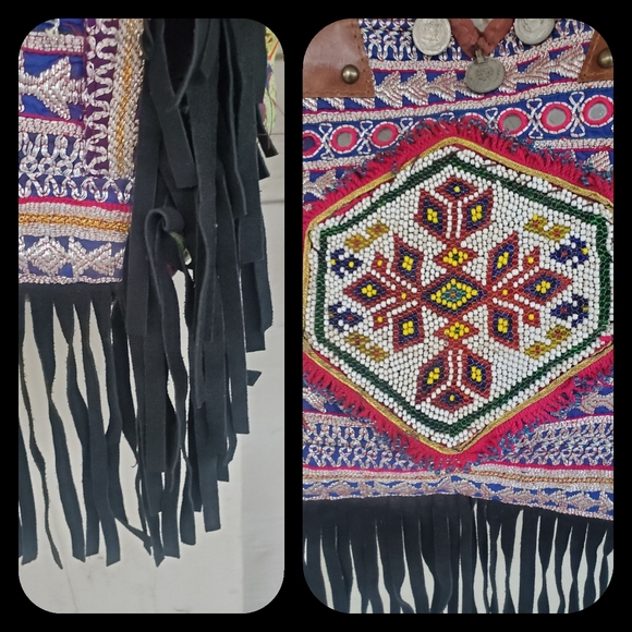 Leather Fringe Boho Hippie gypsy Banjara Bag - Picture 3 of 9